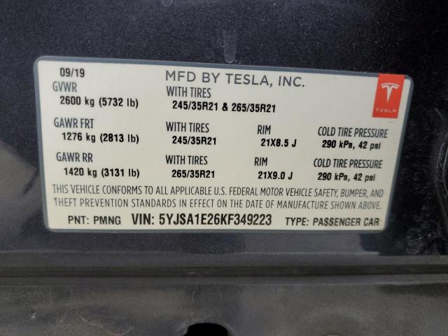 5YJSA1E26KF349223 - 2019 TESLA MODEL S Grafit foto 13