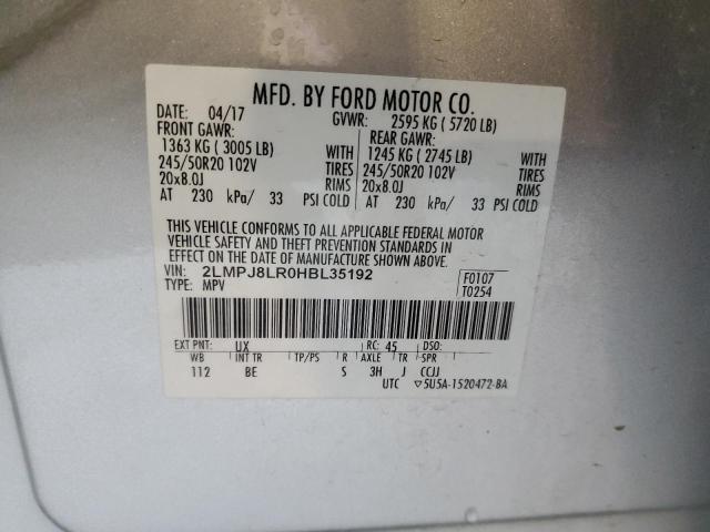 2LMPJ8LR0HBL35192 - 2017 LINCOLN MKX RESERVE Մոխրագույն լուսանկար 12