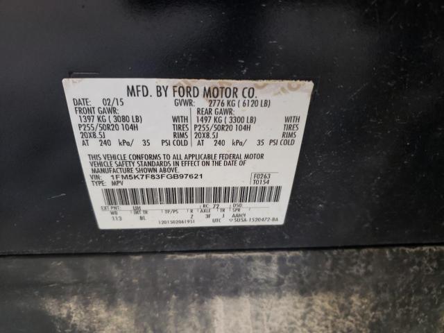 1FM5K7F83FGB97621 - 2015 FORD EXPLORER LIMITED 黑色 照片 13