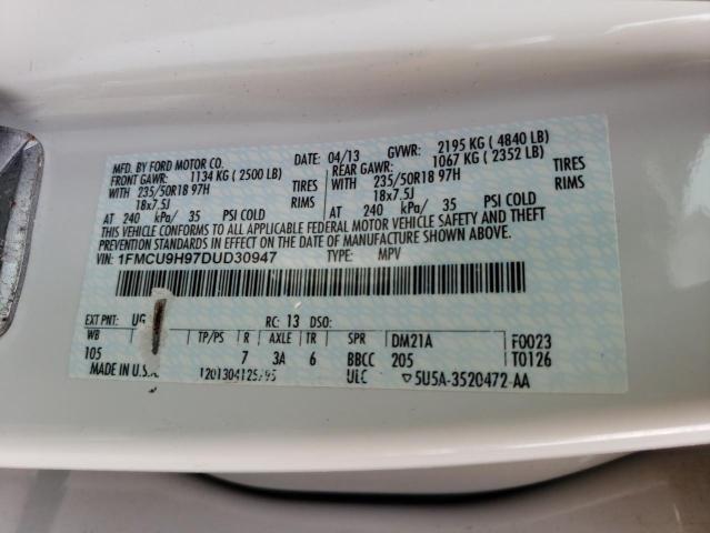 1FMCU9H97DUD30947 - 2013 FORD ESCAPE SEL WHITE photo 13