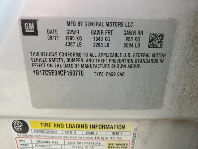 1G1ZC5E04CF160770 - 2012 CHEVROLET MALIBU 1LT SILVER photo 12