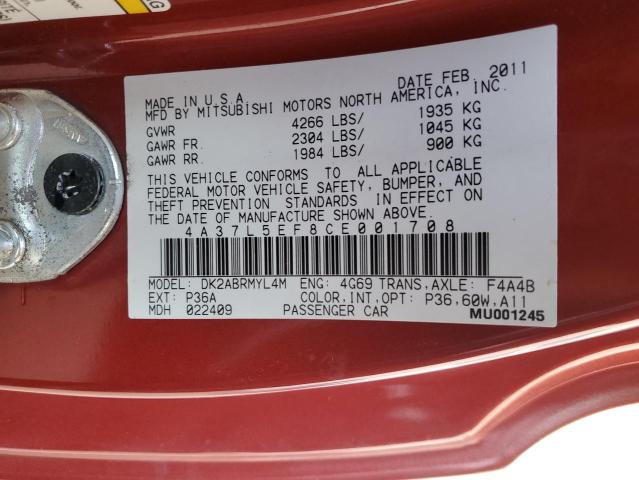 4A37L5EF8CE001708 - 2012 MITSUBISHI ECLIPSE SPYDER GS 红色 照片 12