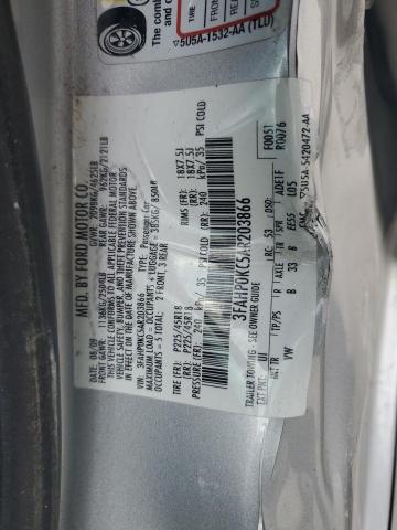 3FAHP0KC5AR203866 - 2010 FORD FUSION SPORT SILVER photo 12