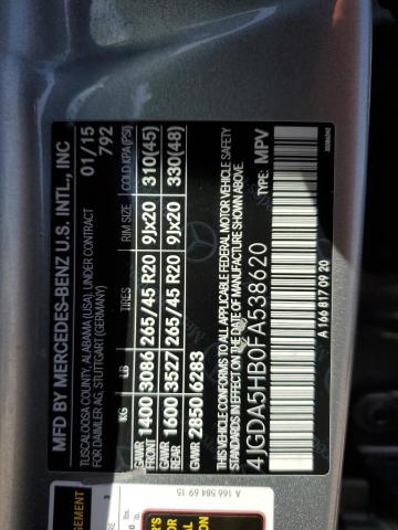 4JGDA5HB0FA538620 - 2015 MERCEDES-BENZ ML 350 4MATIC GRAY photo 12