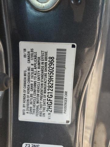 2HGFG12829H502968 - 2009 HONDA CIVIC EX GRAY photo 12