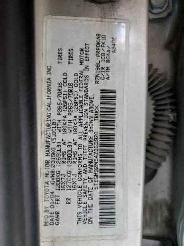 5TEGM92N54Z363920 - 2004 TOYOTA TACOMA DOUBLE CAB PRERUNNER SILVER photo 12