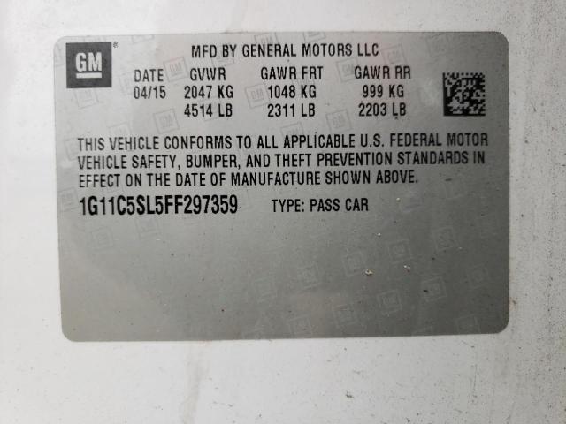 1G11C5SL5FF297359 - 2015 CHEVROLET MALIBU 1LT WHITE photo 12
