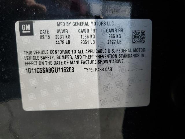 1G11C5SA8GU116203 - 2016 CHEVROLET MALIBU LIM LT 黑色 照片 12