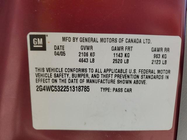 2G4WC532251318785 - 2005 BUICK LACROSSE CX BURGUNDY photo 12