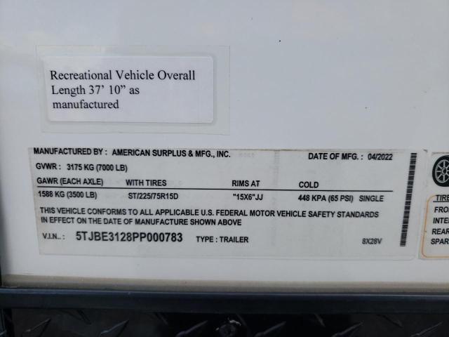 5TJBE3128PP000783 - 2023 AMERICAN MOTORS TRAILER WHITE photo 10