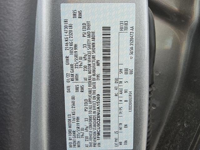 1FMCU9DZ8NUA15369 - 2022 FORD ESCAPE TITANIUM ვერცხლისფერი ფოტო 13