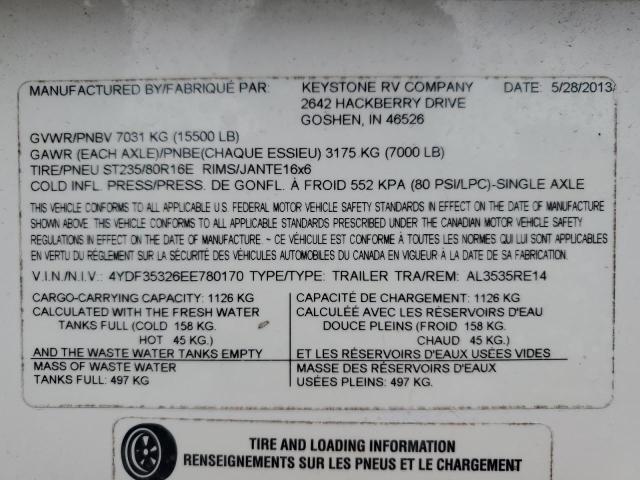 4YDF35326EE780170 - 2014 ALPI 5TH WHEEL WHITE photo 10