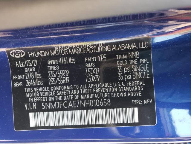 5NMJFCAE7NH010658 - 2022 HYUNDAI TUCSON SEL BLUE photo 13