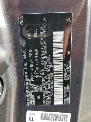 5TDJZRBH9NS221649 - 2022 TOYOTA HIGHLANDER XSE GRAY photo 13