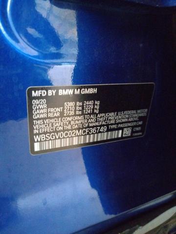 WBSGV0C02MCF36749 - 2021 BMW M8 BLUE photo 12