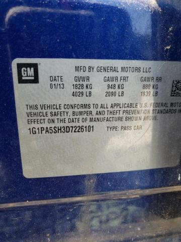 1G1PA5SH3D7226101 - 2013 CHEVROLET CRUZE LS BLUE photo 12