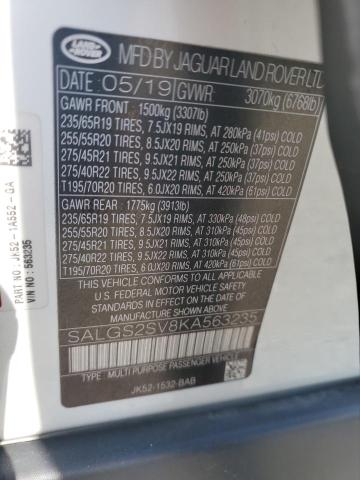 SALGS2SV8KA563235 - 2019 LAND ROVER RANGE ROVER HSE WHITE photo 14