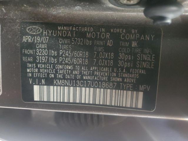 KM8NU13C17U018687 - 2007 HYUNDAI VERACRUZ GLS BROWN photo 13