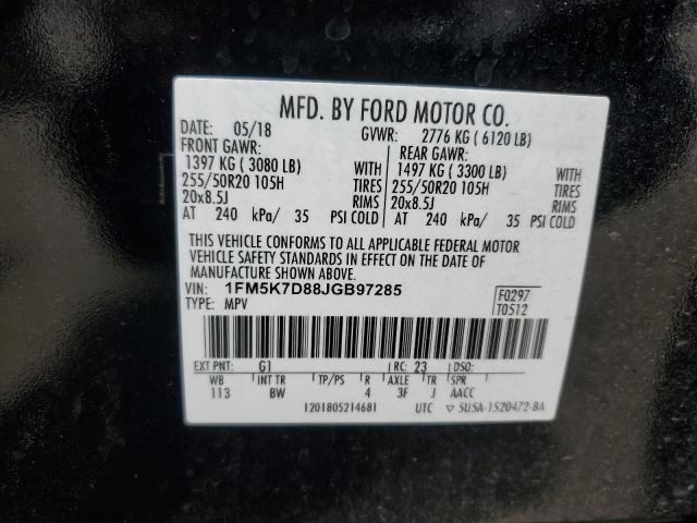 1FM5K7D88JGB97285 - 2018 FORD EXPLORER XLT BLACK photo 14