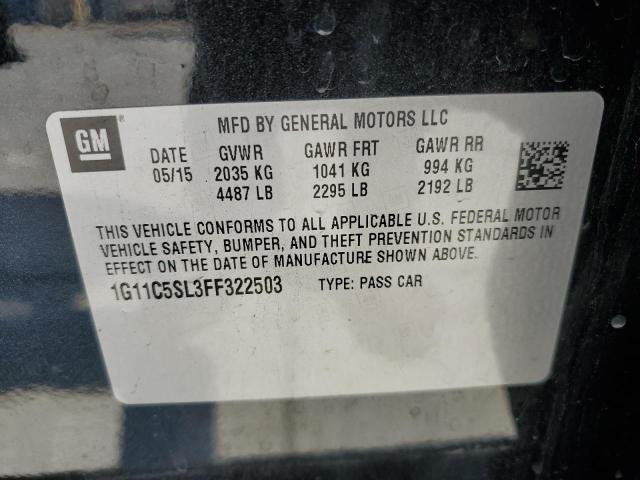 1G11C5SL3FF322503 - 2015 CHEVROLET MALIBU 1LT BLACK photo 12