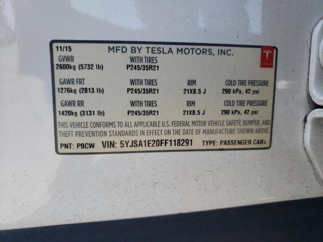 5YJSA1E20FF118291 - 2015 TESLA MODEL S Սպիտակ լուսանկար 12