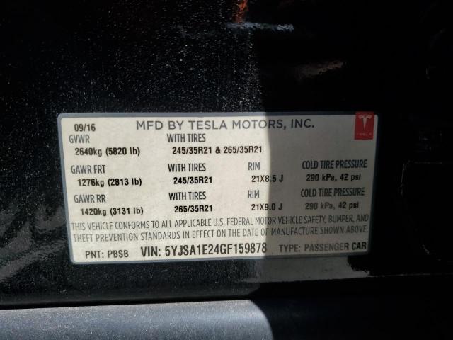 5YJSA1E24GF159878 - 2016 TESLA MODEL S BLACK photo 12