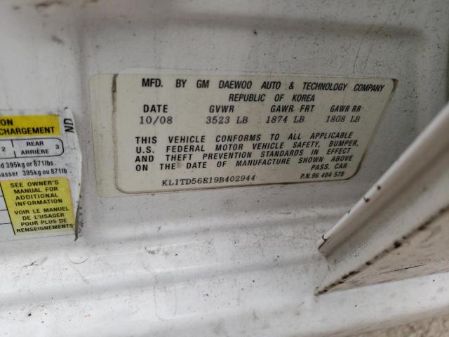 KL1TD56E19B402944 - 2009 CHEVROLET AVEO LS 白色 照片 12