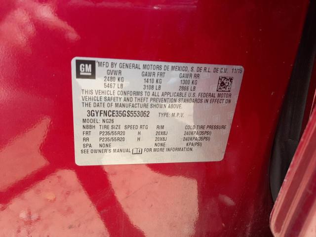 3GYFNCE35GS553062 - 2016 CADILLAC SRX PERFORMANCE COLLECTION Қызыл фото 12