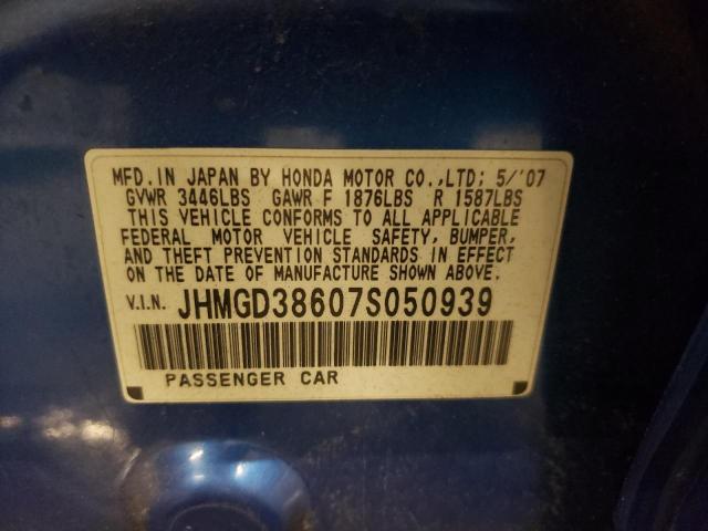 JHMGD38607S050939 - 2007 HONDA FIT S 蓝色 照片 12