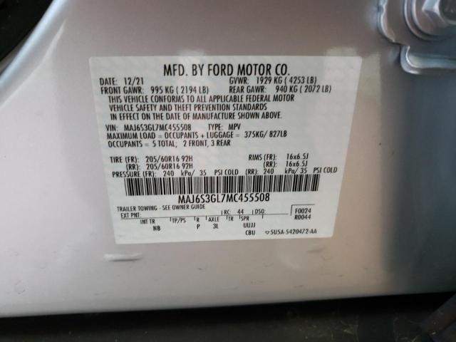 MAJ6S3GL7MC455508 - 2021 FORD ECOSPORT SE SILVER photo 13