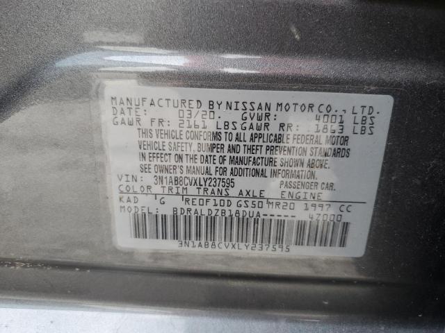 3N1AB8CVXLY237595 - 2020 NISSAN SENTRA SV GRAY photo 13