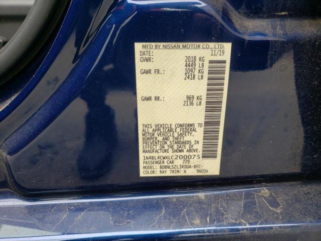 1N4BL4CWXLC200075 - 2020 NISSAN ALTIMA SR BLUE photo 12