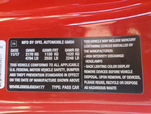 W04WJ3N59JG034177 - 2018 BUICK CASCADA SPORT TOURING RED photo 12