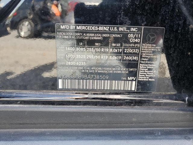 4JGBB8GB9BA738509 - 2011 MERCEDES-BENZ ML 350 4MATIC BLACK photo 14
