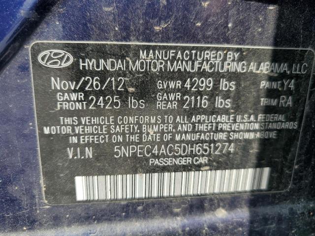 5NPEC4AC5DH651274 - 2013 HYUNDAI SONATA SE BLUE photo 12