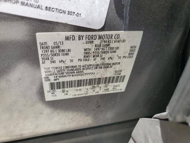 1FM5K7F8XDGC77771 - 2013 FORD EXPLORER LIMITED GRAY photo 12