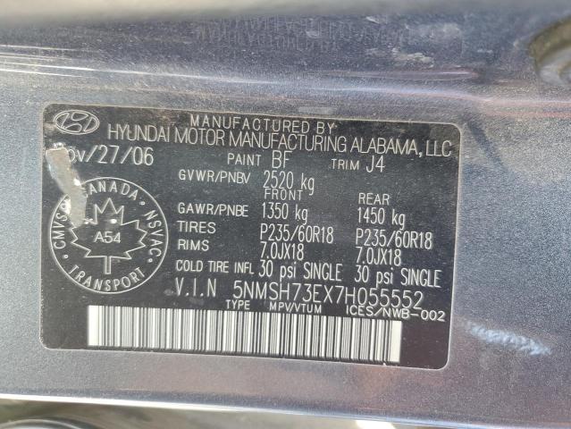 5NMSH73EX7H055552 - 2007 HYUNDAI SANTA FE SE 灰色 照片 13