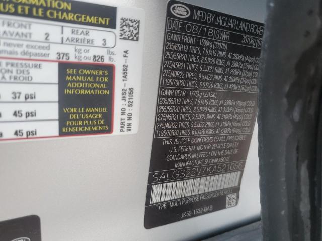 SALGS2SV7KA521056 - 2019 LAND ROVER RANGE ROVE HSE SILVER photo 13