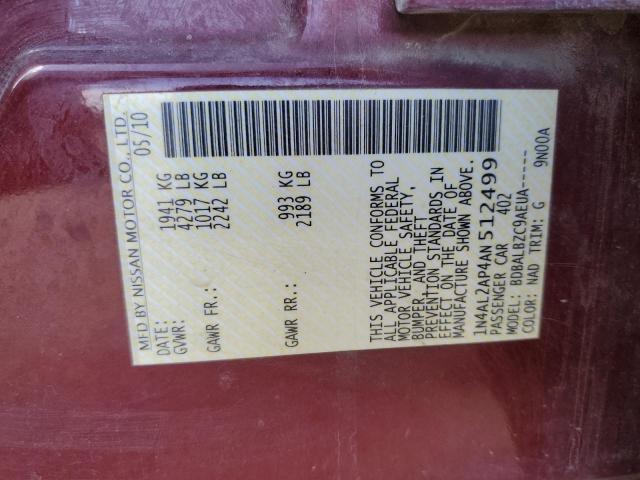 1N4AL2AP4AN512499 - 2010 NISSAN ALTIMA BASE მუქწითელი ფოტო 13