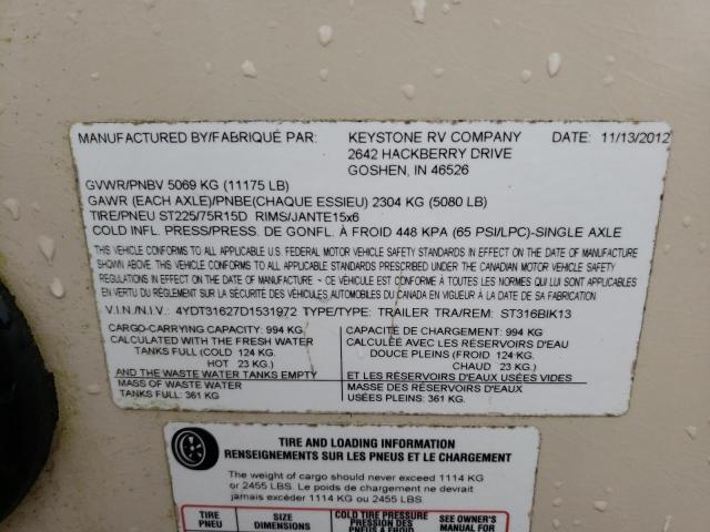 4YDT31627D1531972 - 2013 KEYSTONE SPRINTER TWO TONE photo 10