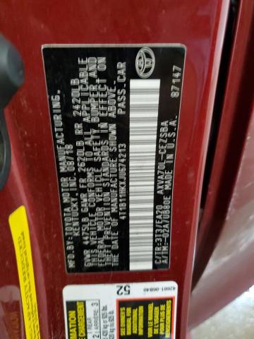 4T1B11HKXJU674213 - 2018 TOYOTA CAMRY L ბურგუნდია ფოტო 12