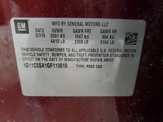 1G11C5SA1GF110618 - 2016 CHEVROLET MALIBU LIM LT 红色 照片 12