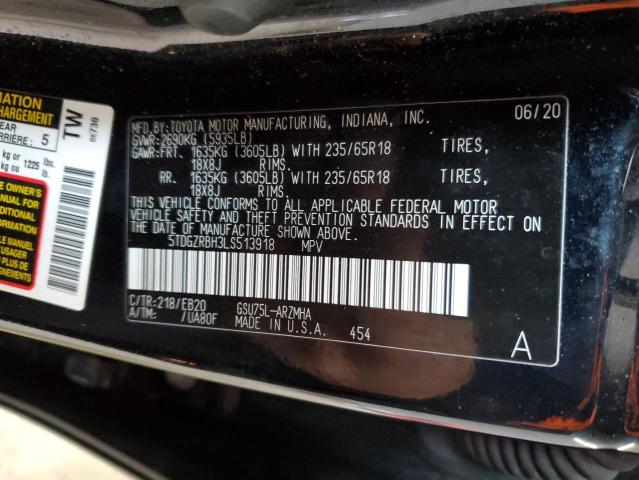 5TDGZRBH3LS513918 - 2020 TOYOTA HIGHLANDER XLE 黑色 照片 14