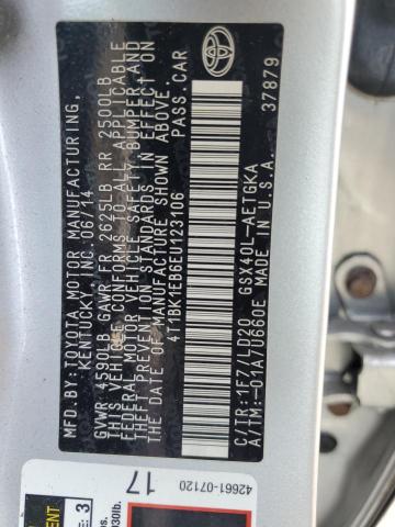 4T1BK1EB6EU123106 - 2014 TOYOTA AVALON BASE SILVER photo 12