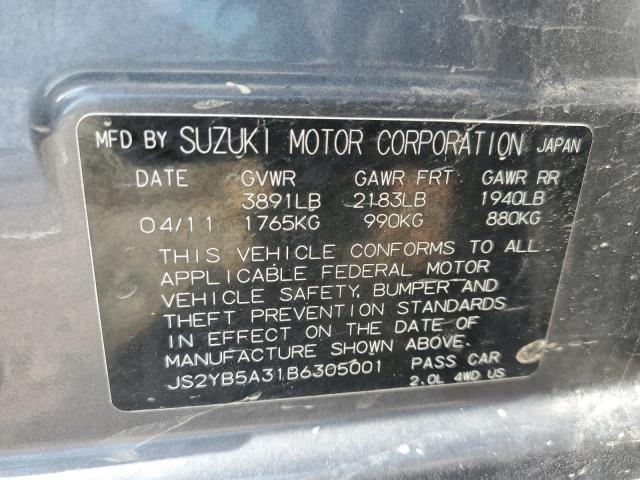 JS2YB5A31B6305001 - 2011 SUZUKI SX4 CHARCOAL photo 13
