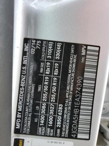 4JGDA5HB1EA374390 - 2014 MERCEDES-BENZ ML 350 4MATIC SILVER photo 13