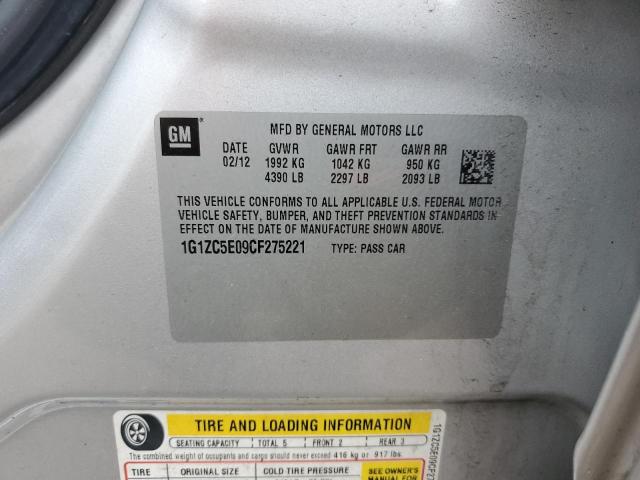 1G1ZC5E09CF275221 - 2012 CHEVROLET MALIBU 1LT 银色 照片 12