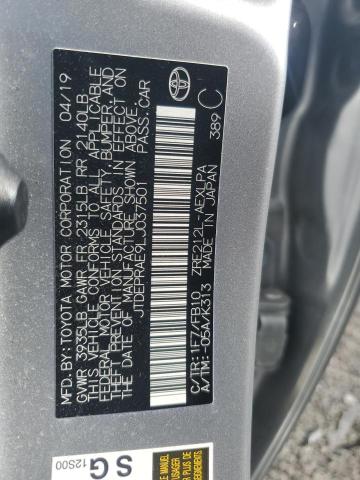 JTDEPRAE9LJ037501 - 2020 TOYOTA COROLLA LE 银色 照片 12