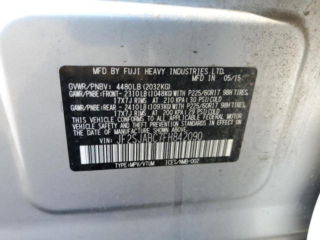 JF2SJABC7FH842090 - 2015 SUBARU FORESTER 2.5I GRAY photo 12