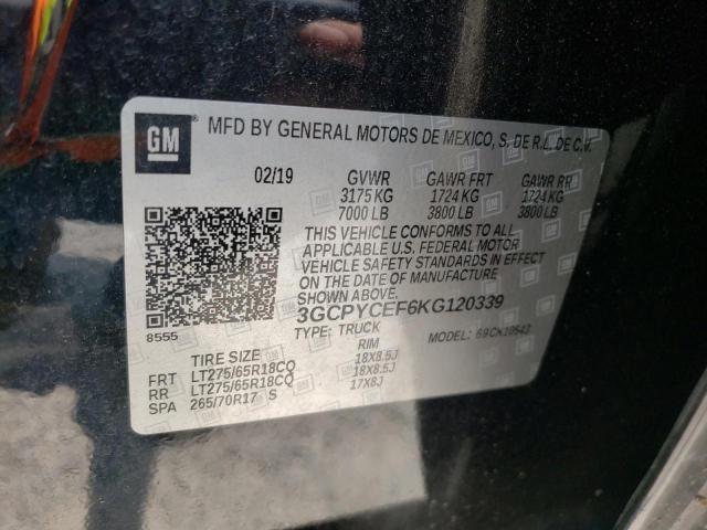 3GCPYCEF6KG120339 - 2019 CHEVROLET SILVERADO K1500 TRAIL BOSS CUSTOM BLACK photo 12